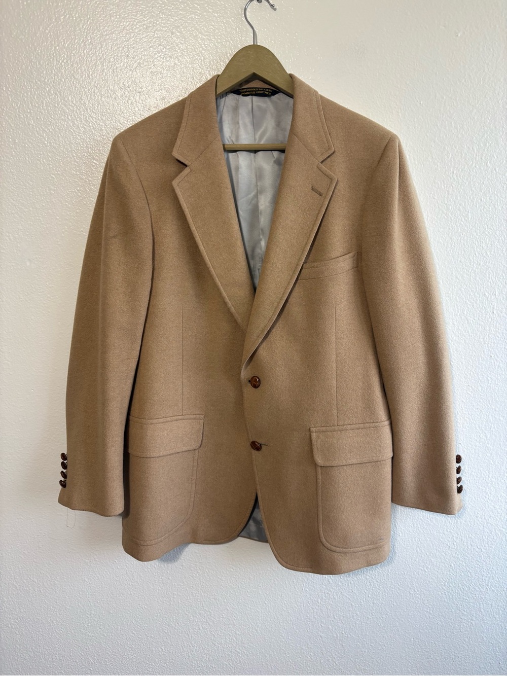 Vintage Lands End Size 42R Tan Camel Hair Button Up Blazer Academia Preppy